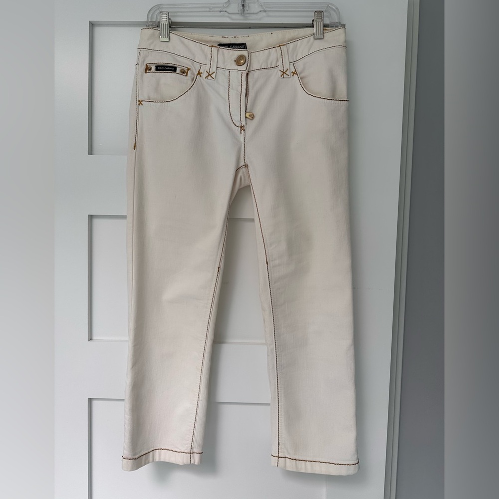 AUTHENTIC Dolce & Gabbana Cream Straight Leg Crop Jeans Sz 40